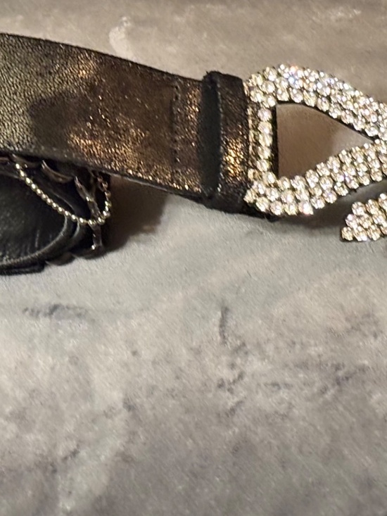 Suzi Roger Women’s Belt with Crystal Bow Buckle Black Sz Large NWOT